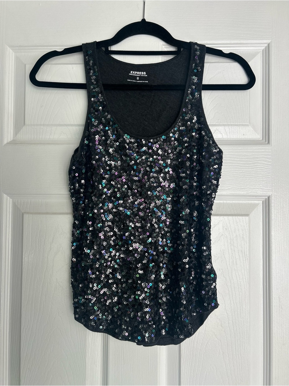 Express Black Sequin Tank Top XS Sleeveless Sparkle Party Top